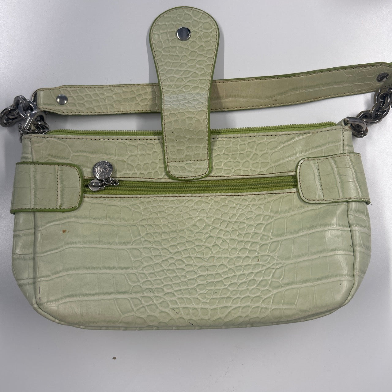 green croc effect faux leather shoulder bag