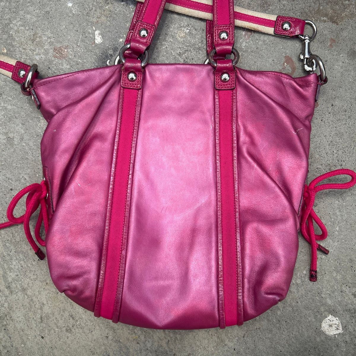 hot pink metallic shoulder bag