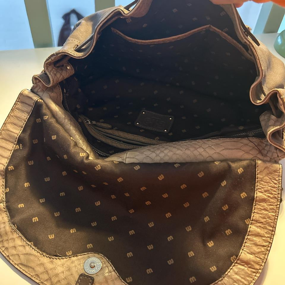 brown faux leather snakeskin print one strap shoulder bag