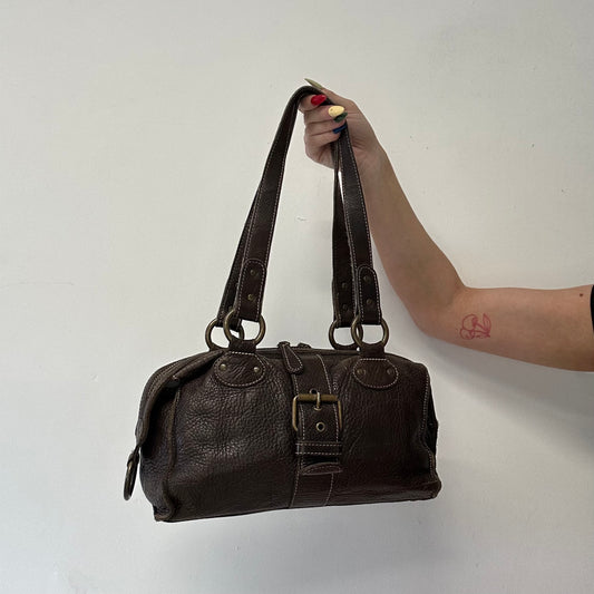 brown buckle leather shoulder bag