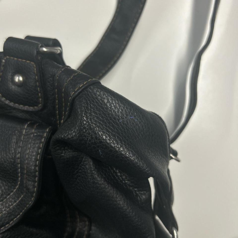 black genuine leather buckle shoulder bag