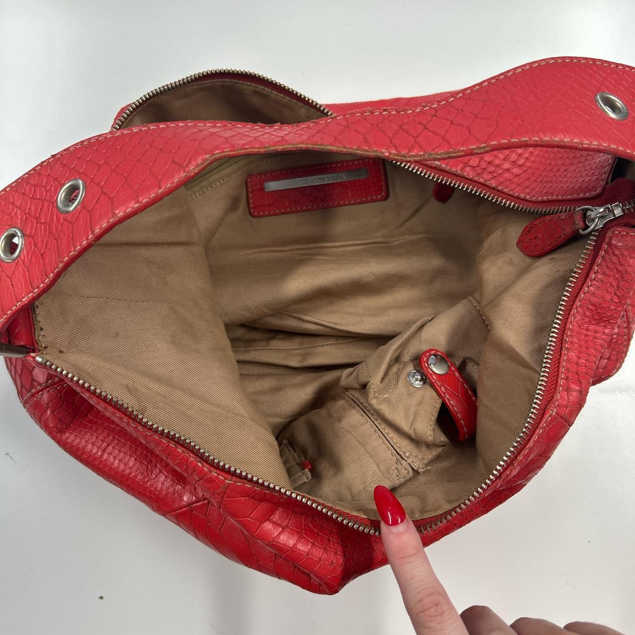 red leather croc effect buckle shoulder bag