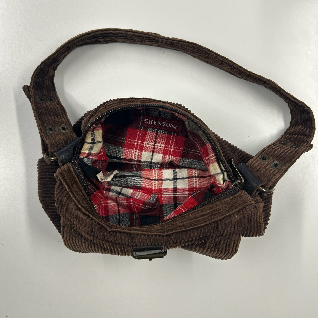 brown corduroy buckle mini shoulder bag