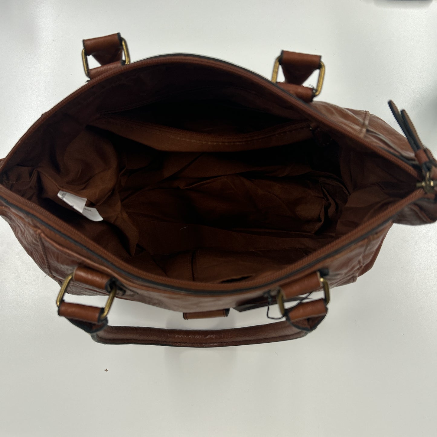 brown faux leather buckle shoulder bag