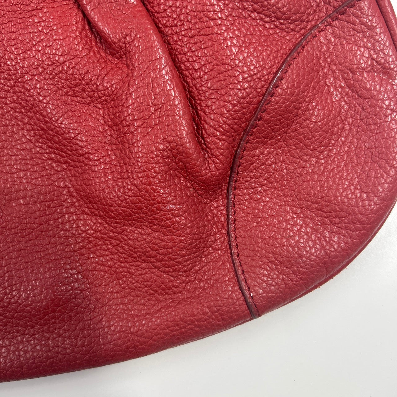 red genuine leather double buckle shoulder bag