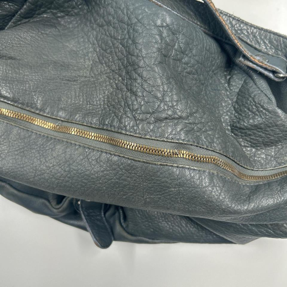 grey teal slouchy leather shoulder bag