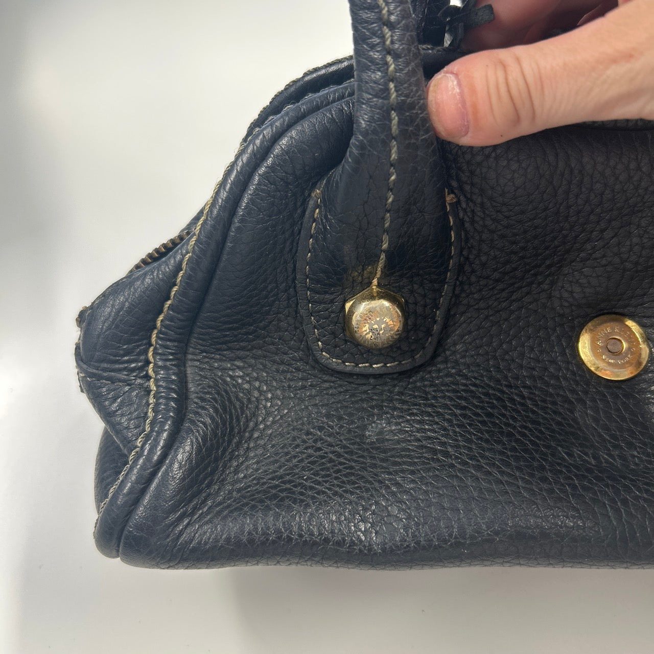 black genuine leather buckle mini shoulder bag