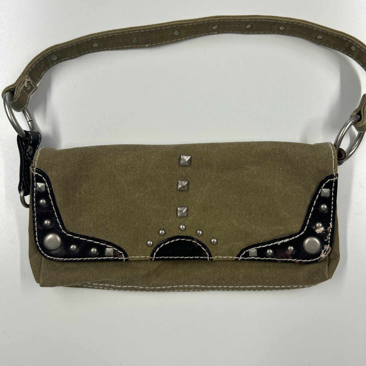 khaki studded mini shoulder bag