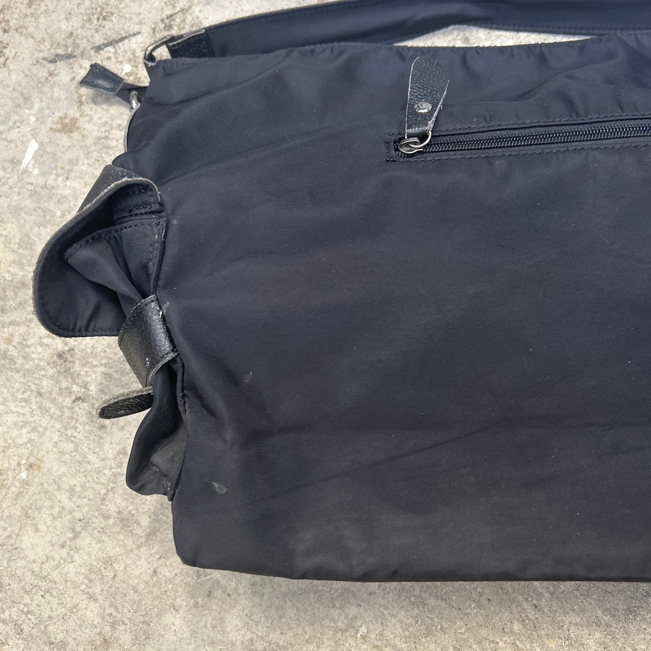 black double pocket canvas large canvas and leather shoulder bag