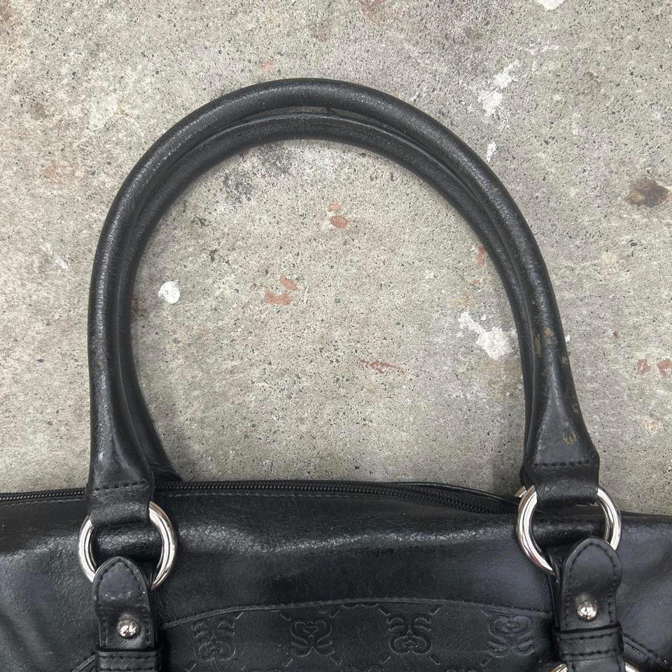 black faux leather silverware shoulder bag