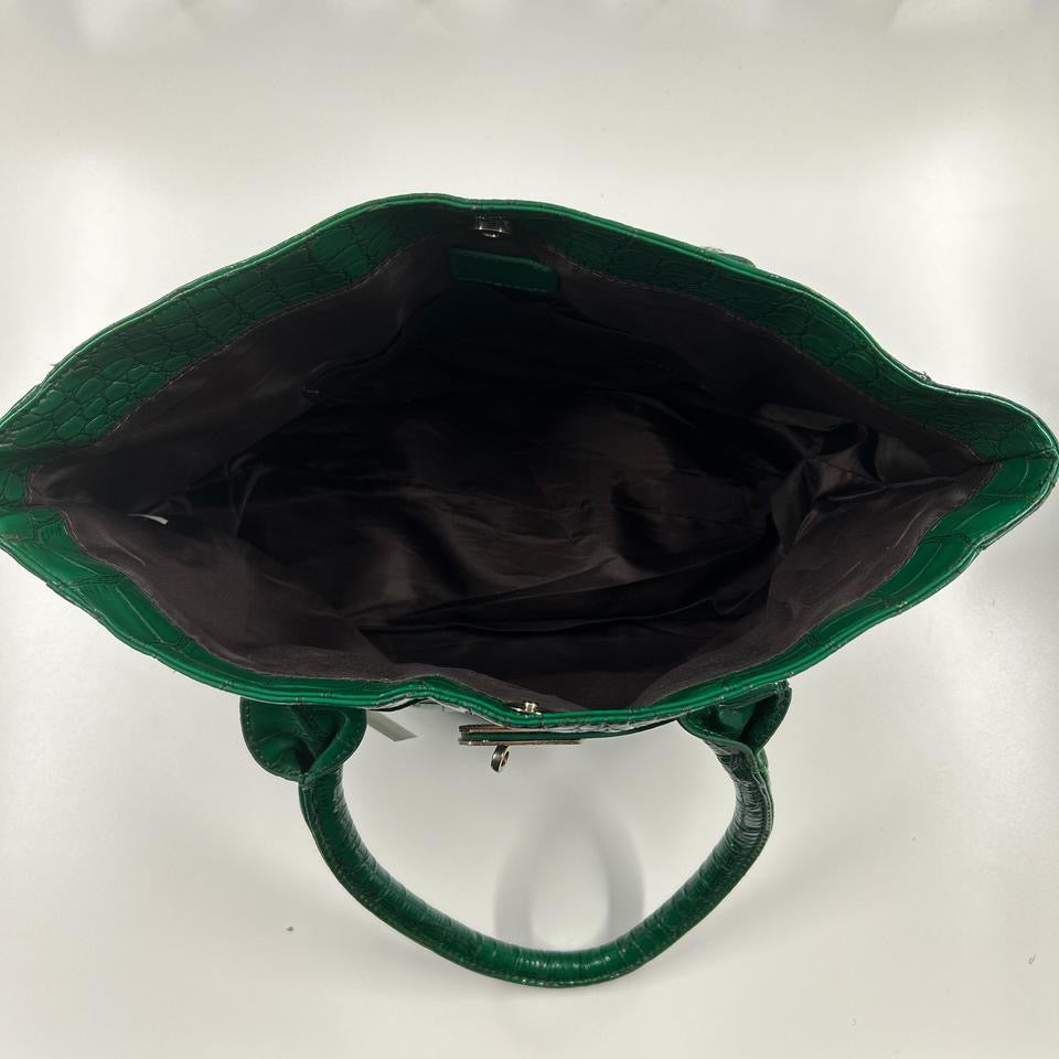 dark green croc effect firkin shoulder bag