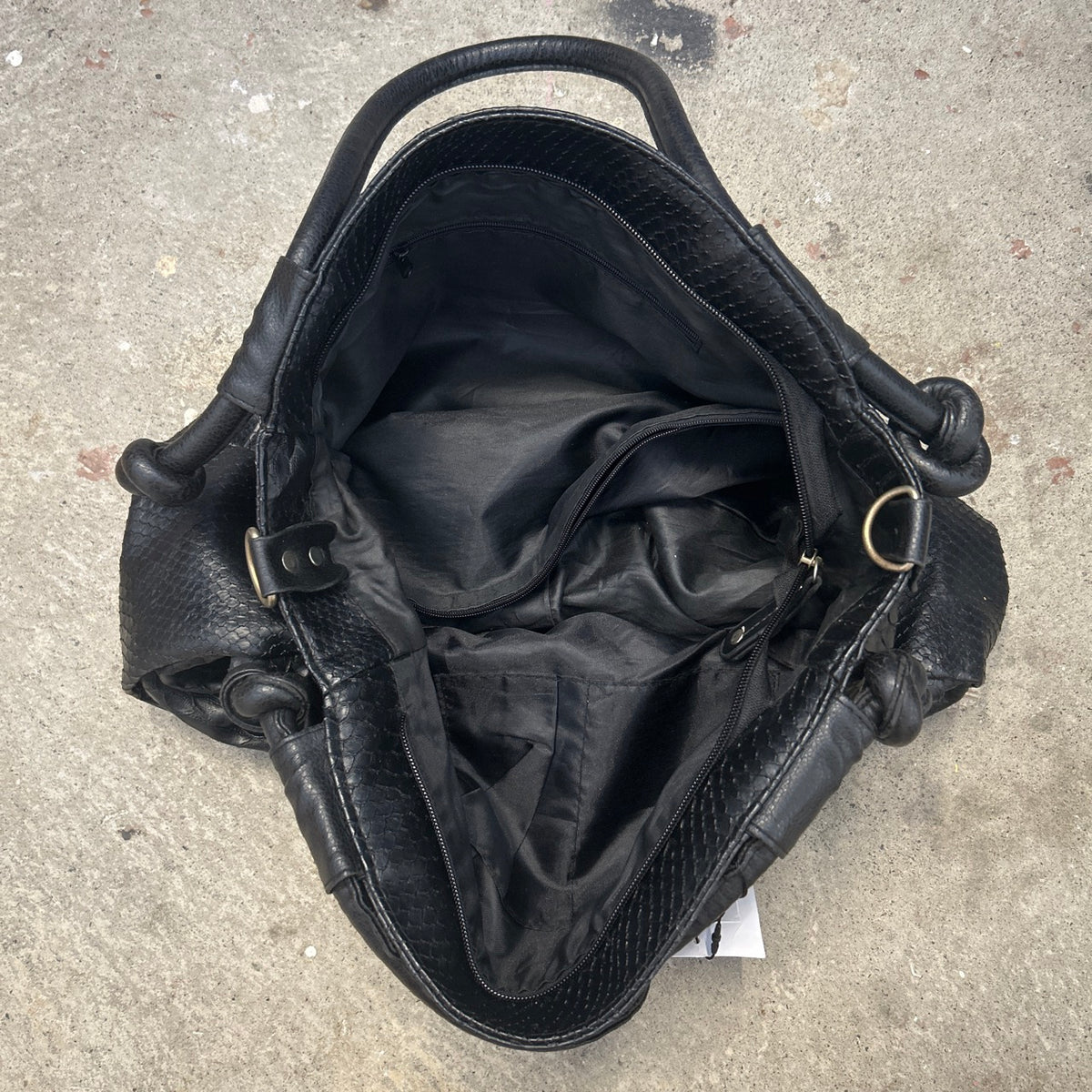 black faux leather croc effect shoulder bag