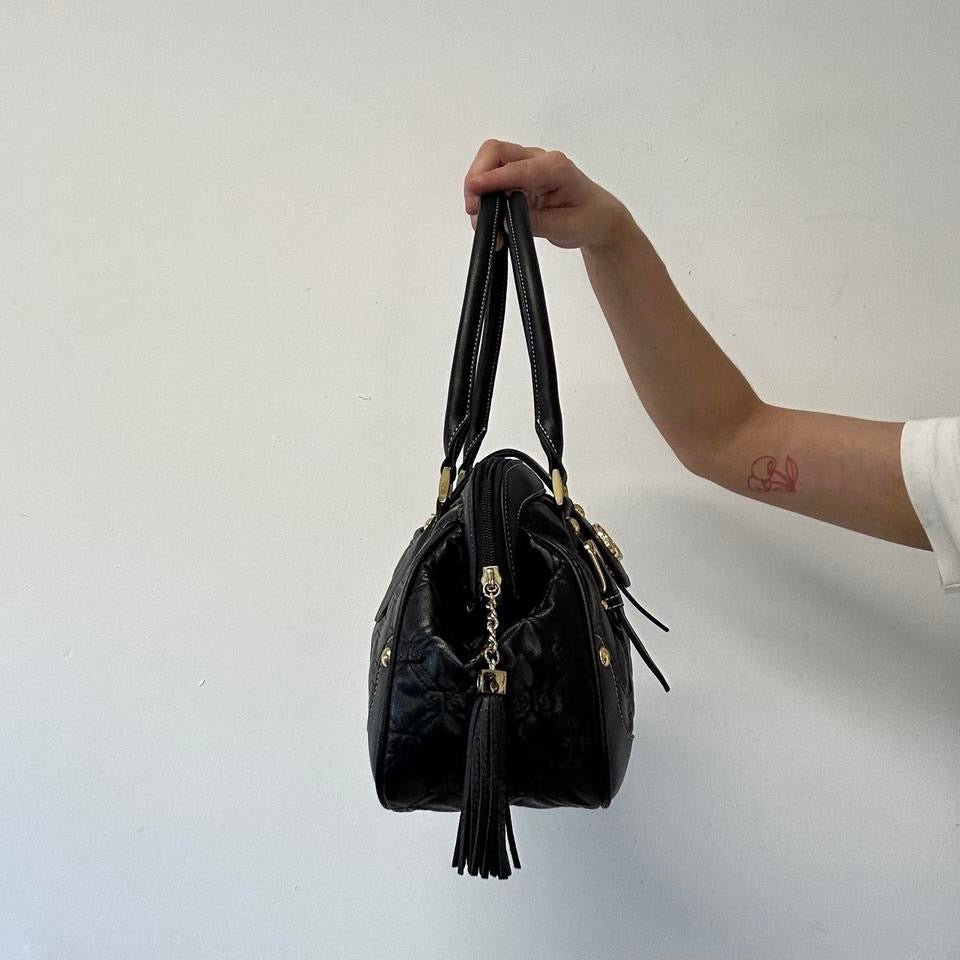 black faux leather padded buckle shoulder bag