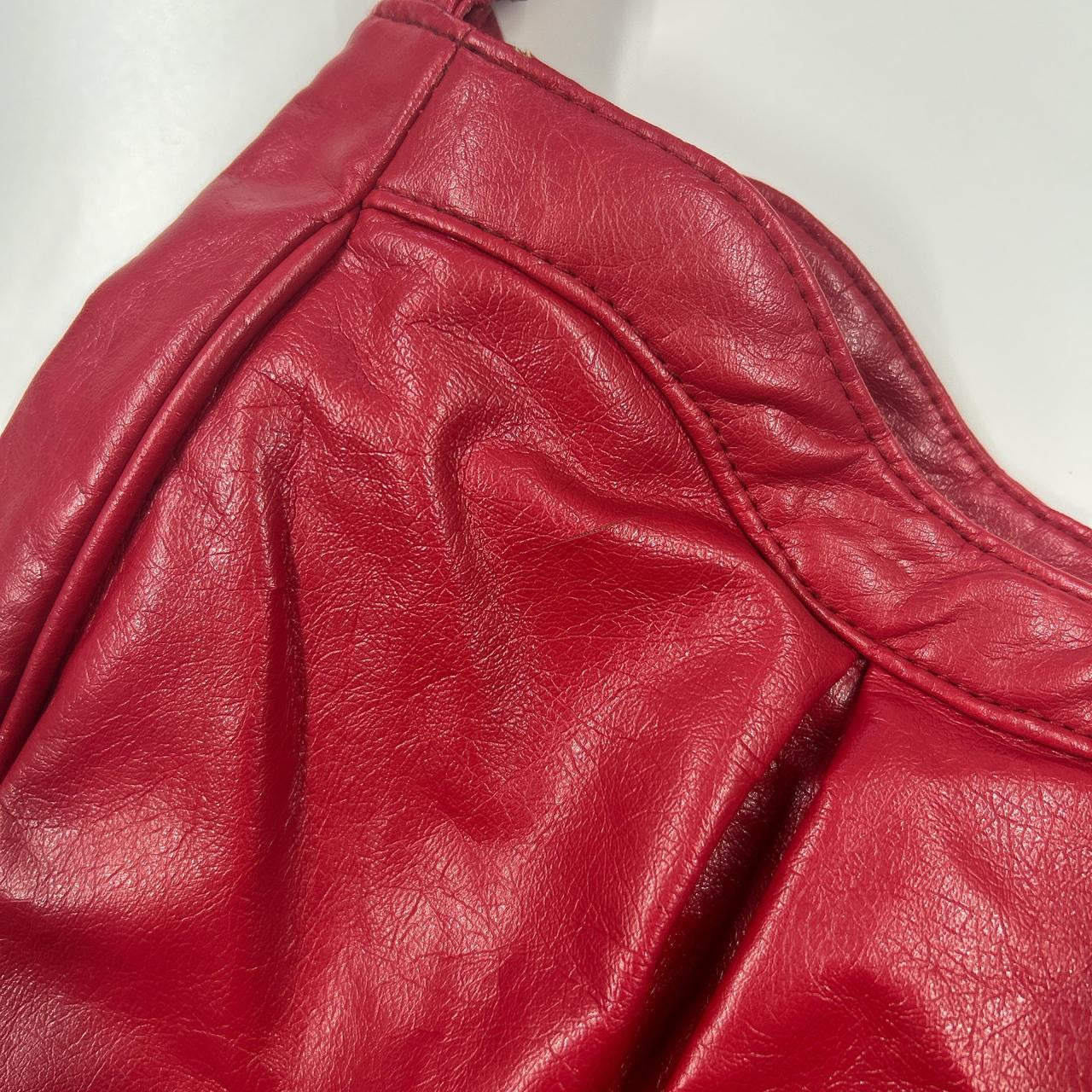 red faux leather hobo shoulder bag