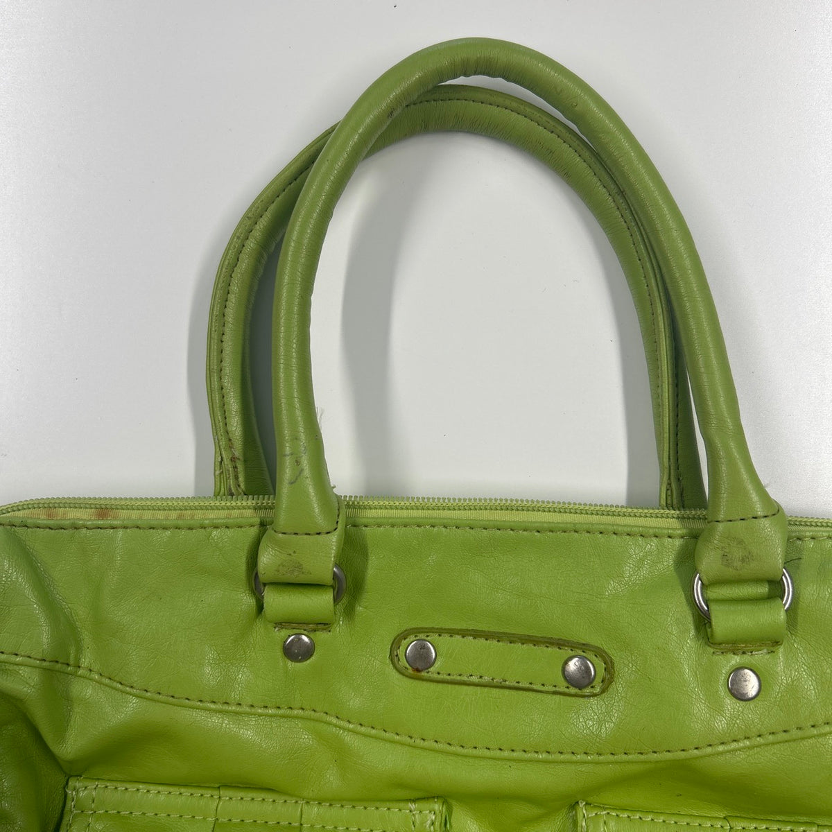 green double pocket faux leather shoulder bag