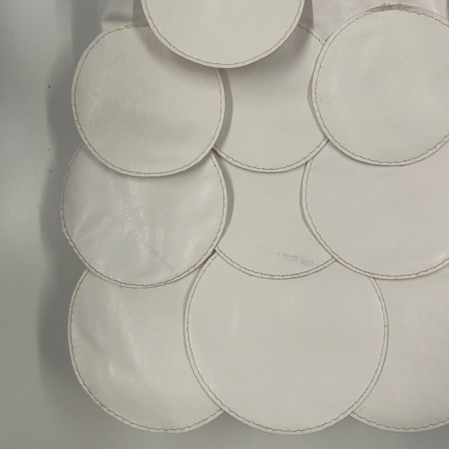 white faux leather disc beaded shoulder bag