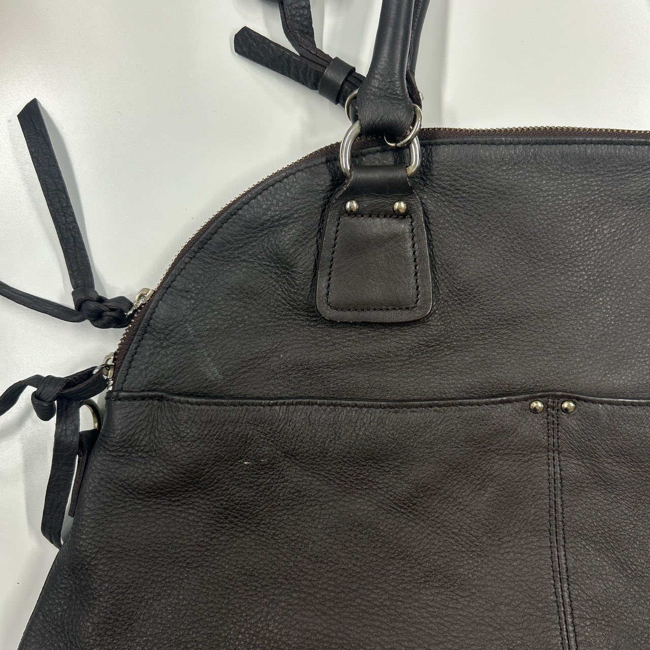 brown faux leather double pocket shoulder bag