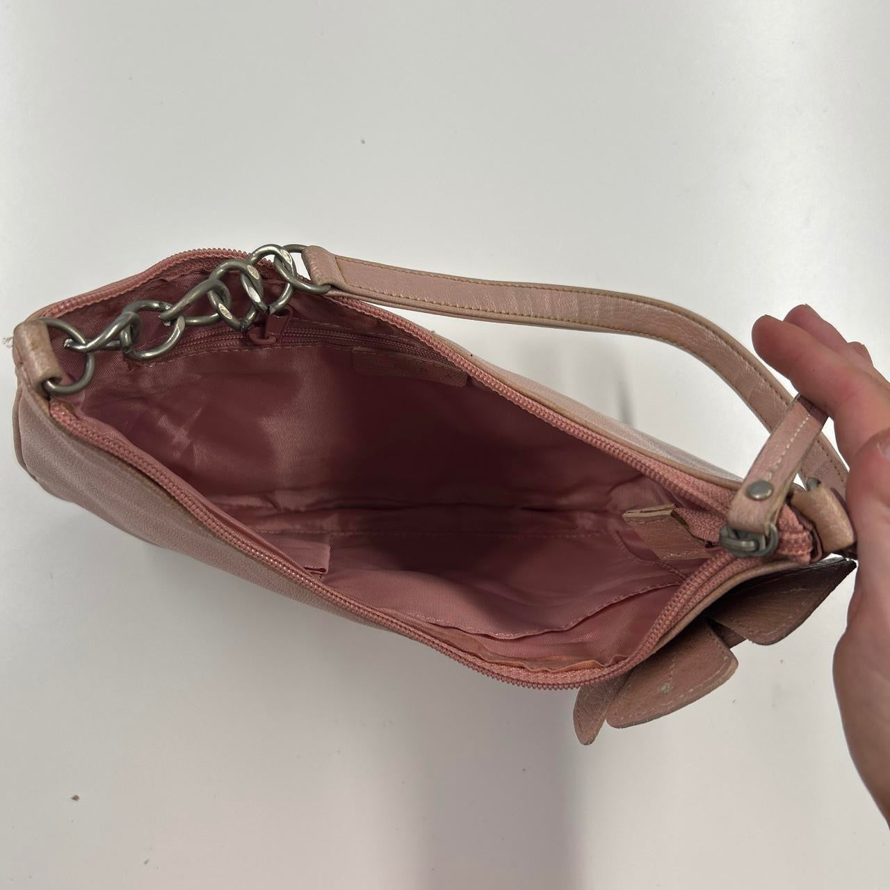 pink flower faux leather shoulder bag
