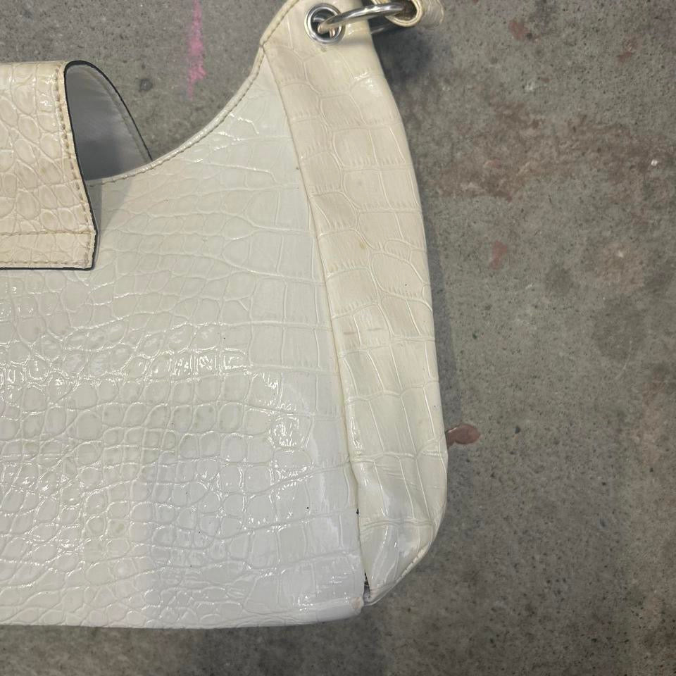 cream faux leather buckle effect shoulder bag