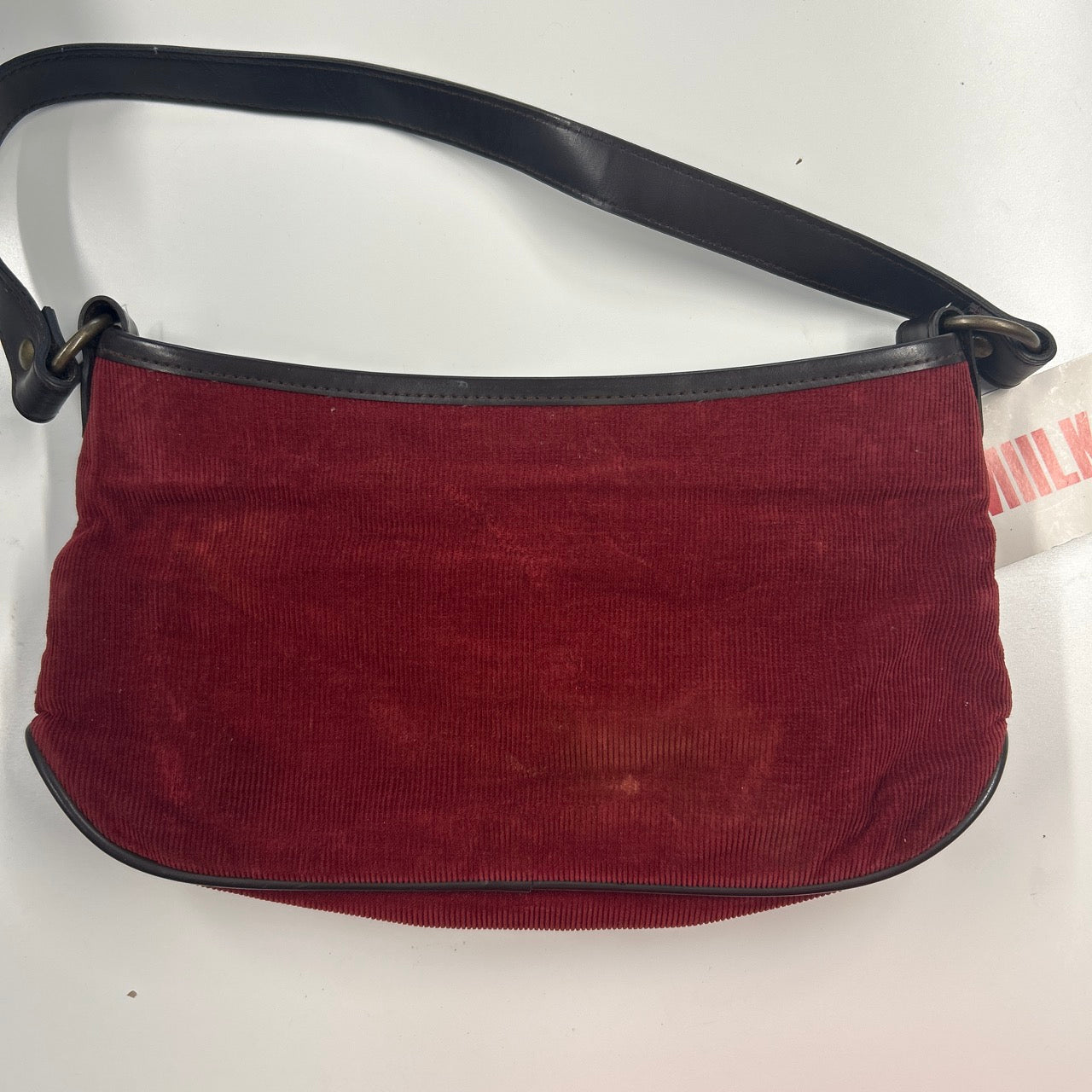 red corduroy faux leather pocket shoulder bag