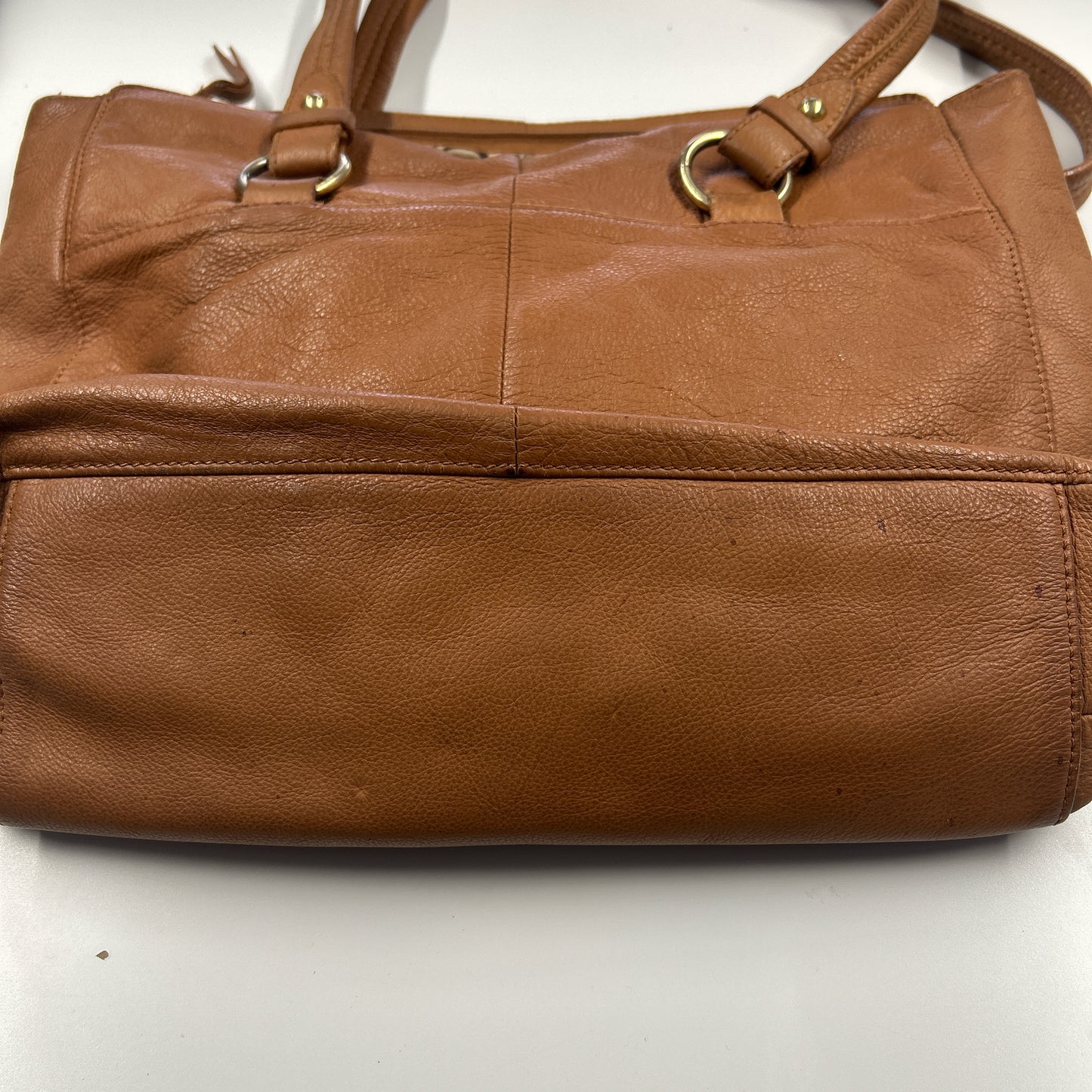 brown buckle leather shoulder bag