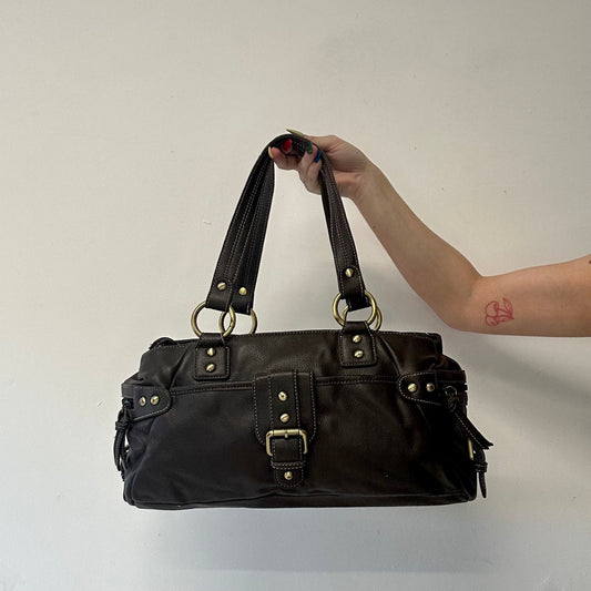 brown faux leather buckle shoulder bag