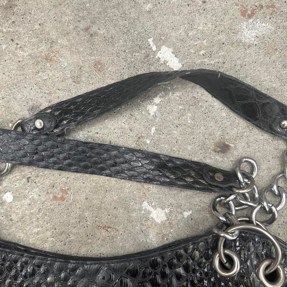 black faux leather croc effect shoulder bag