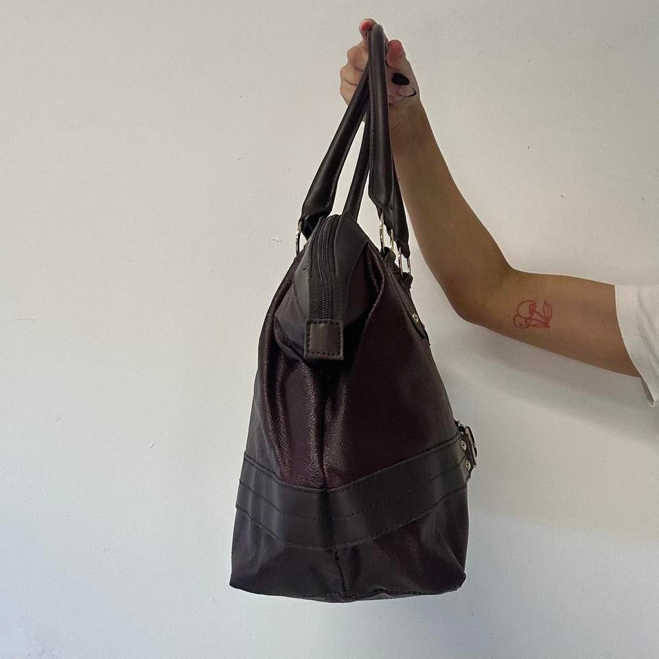 burgundy buckle faux leather shoulder bag