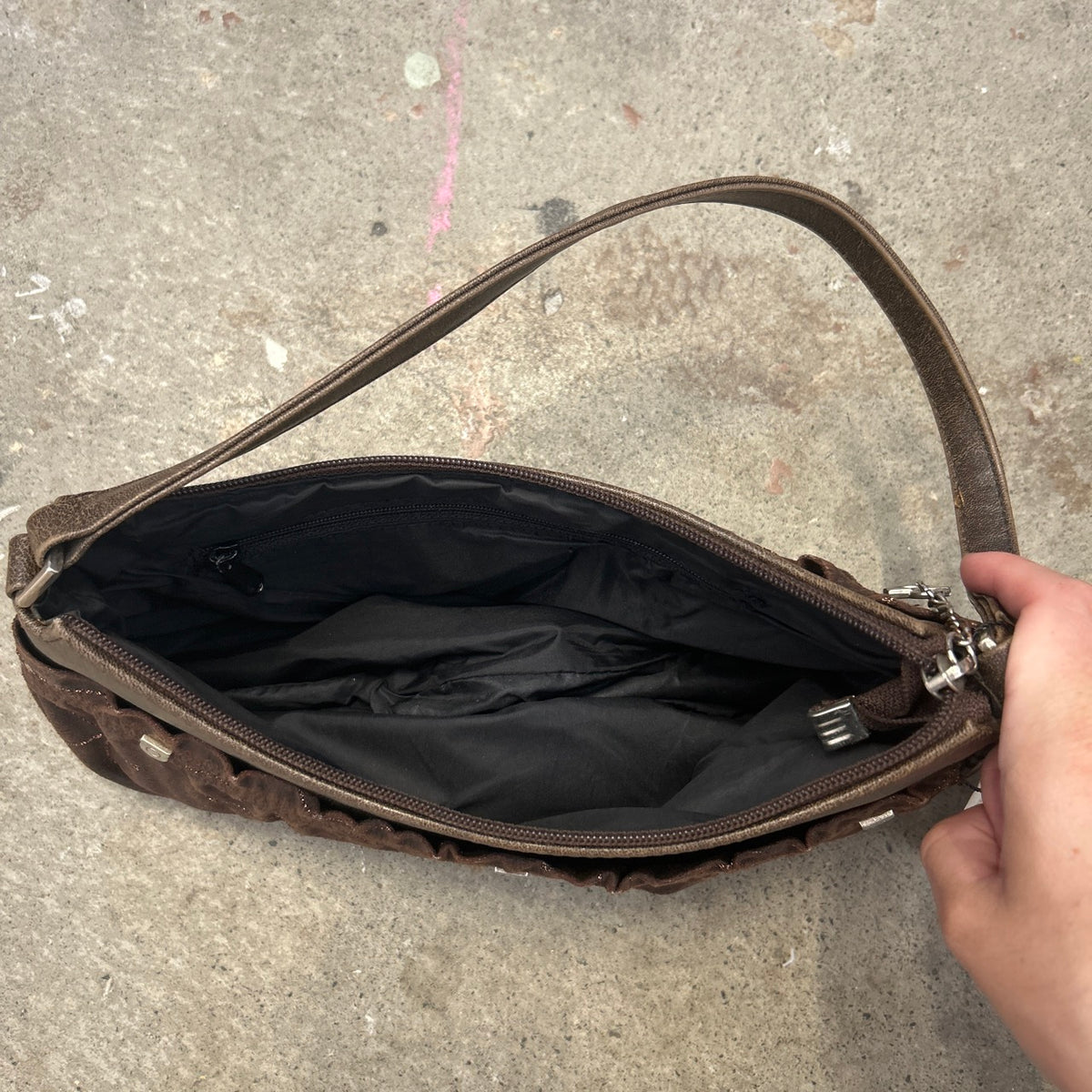 brown patterned faux leather shoulder bag