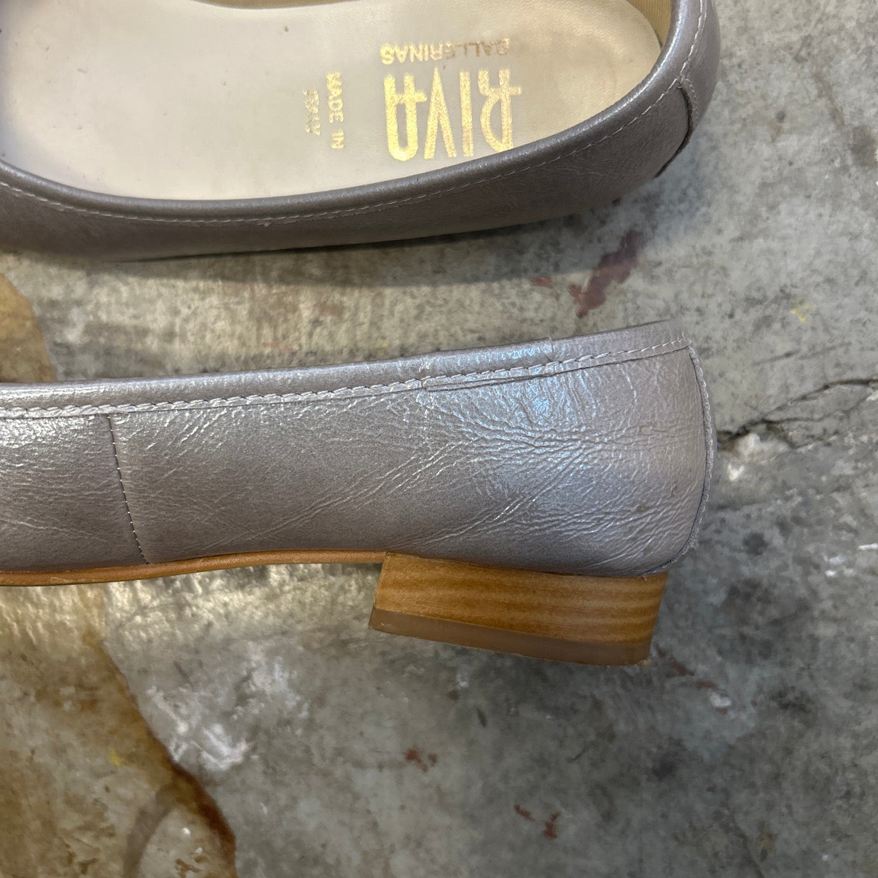 silver metallic leather ballet flats