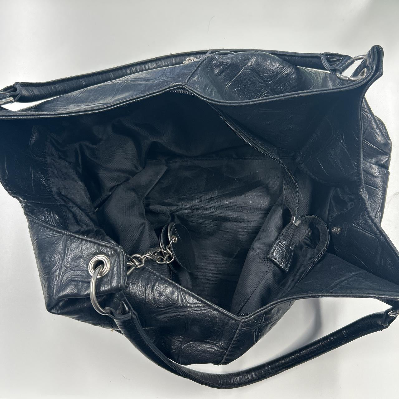 black faux leather croc effect shoulder bag
