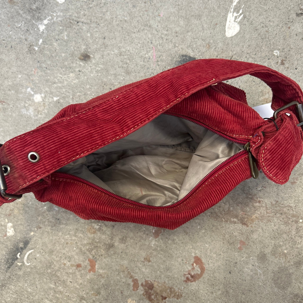 red corduroy mini shoulder bag