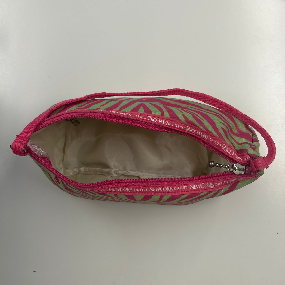 green and pink zebra print canvas shoulder bag