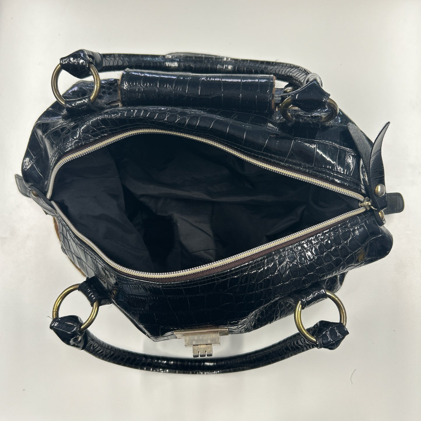 black croc effect and leopard print shoulder bag