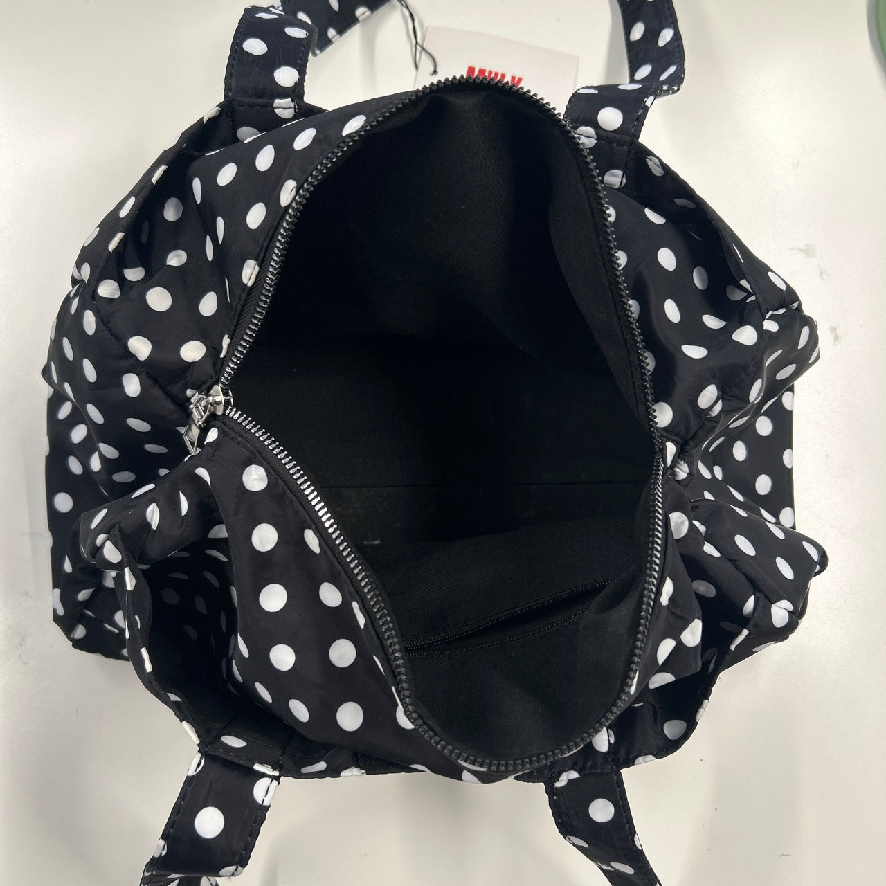 black and white polka dot lightweight canvas shoulder bag