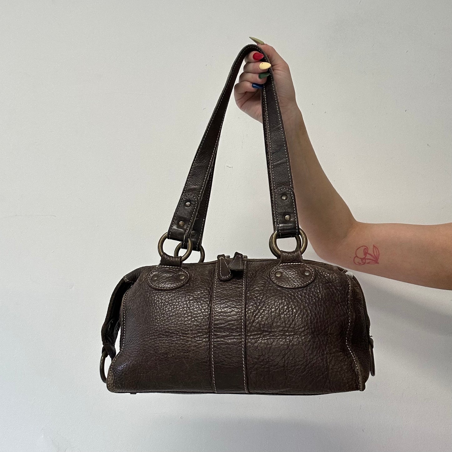 brown buckle leather shoulder bag