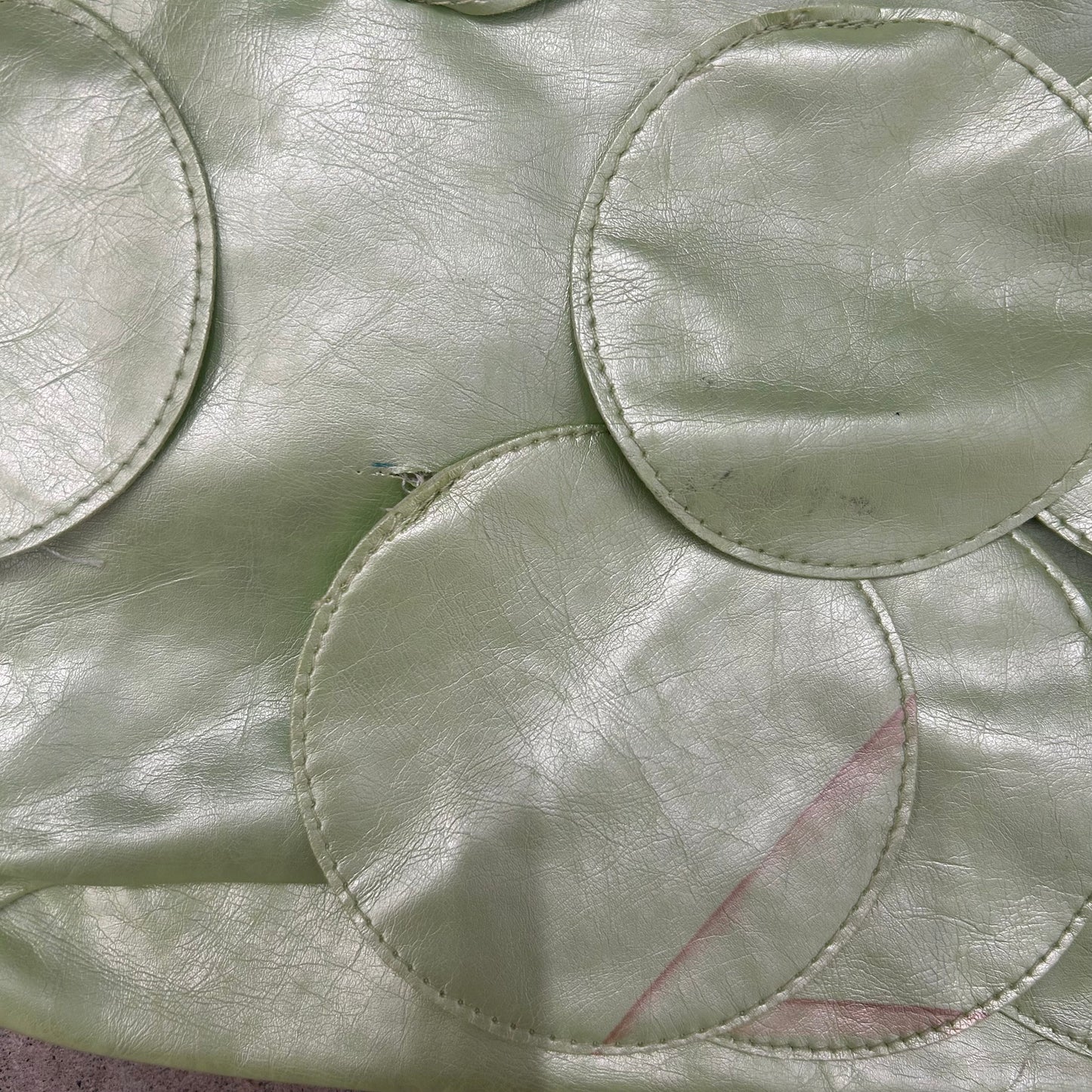 mint green faux leather disc beaded shoulder bag