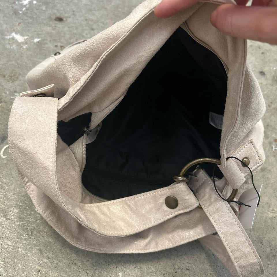 cream metallic faux leather shoulder bag