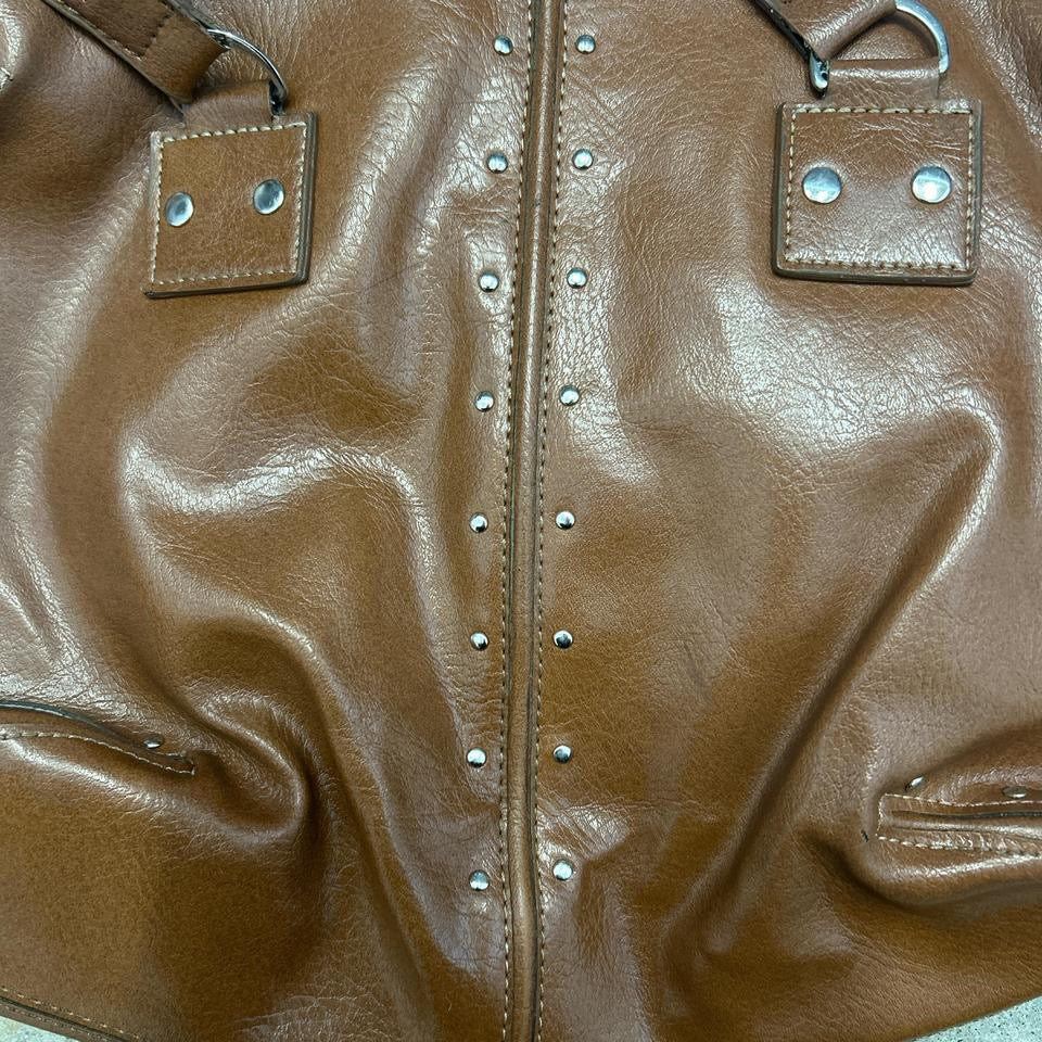 brown faux leather studded shoulder bag