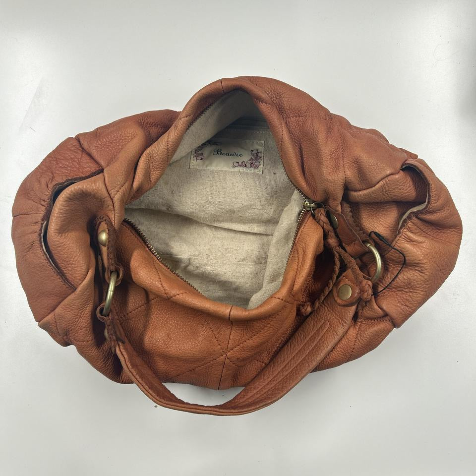 brown genuine leather relaxed slouchy shoulder bag