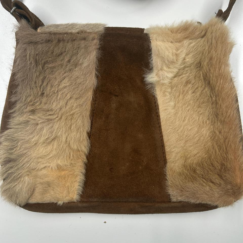 brown and tanned faux fur shoulder bag
