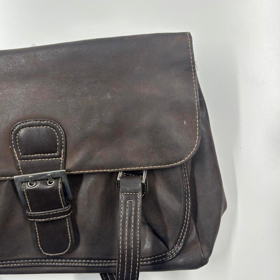 brown faux leather oversized buckle shoulder bag