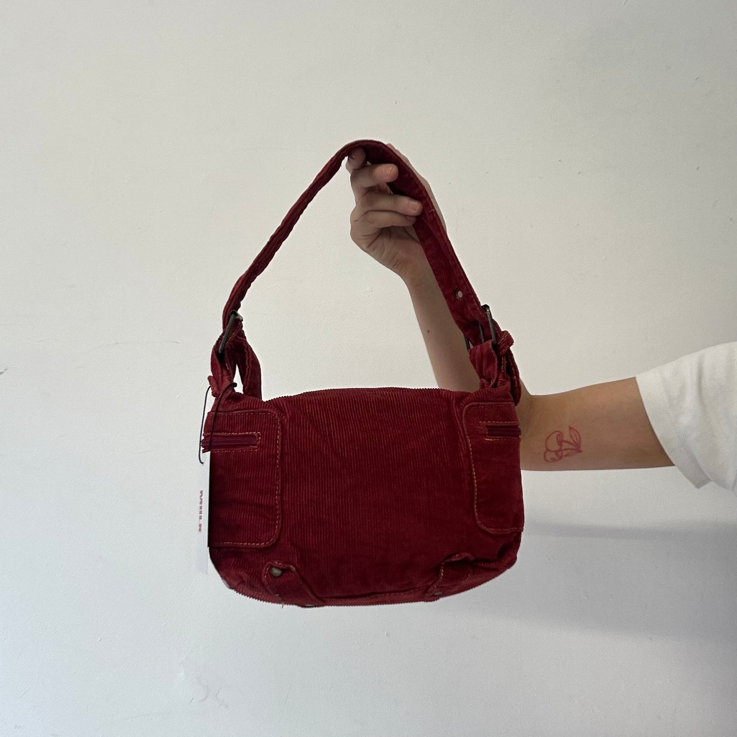red corduroy mini shoulder bag