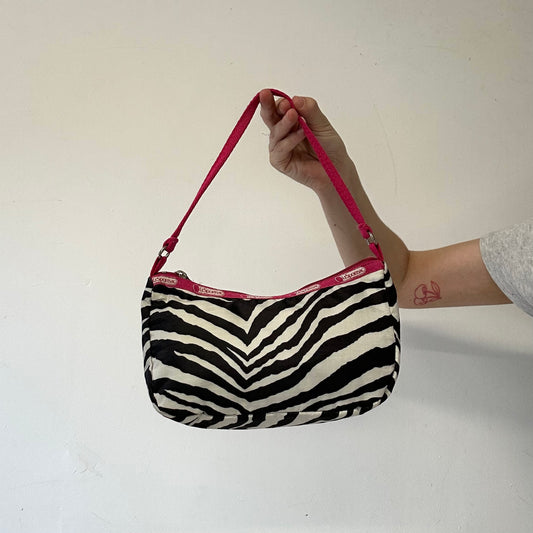 black and white zebra print canvas shoulder bag