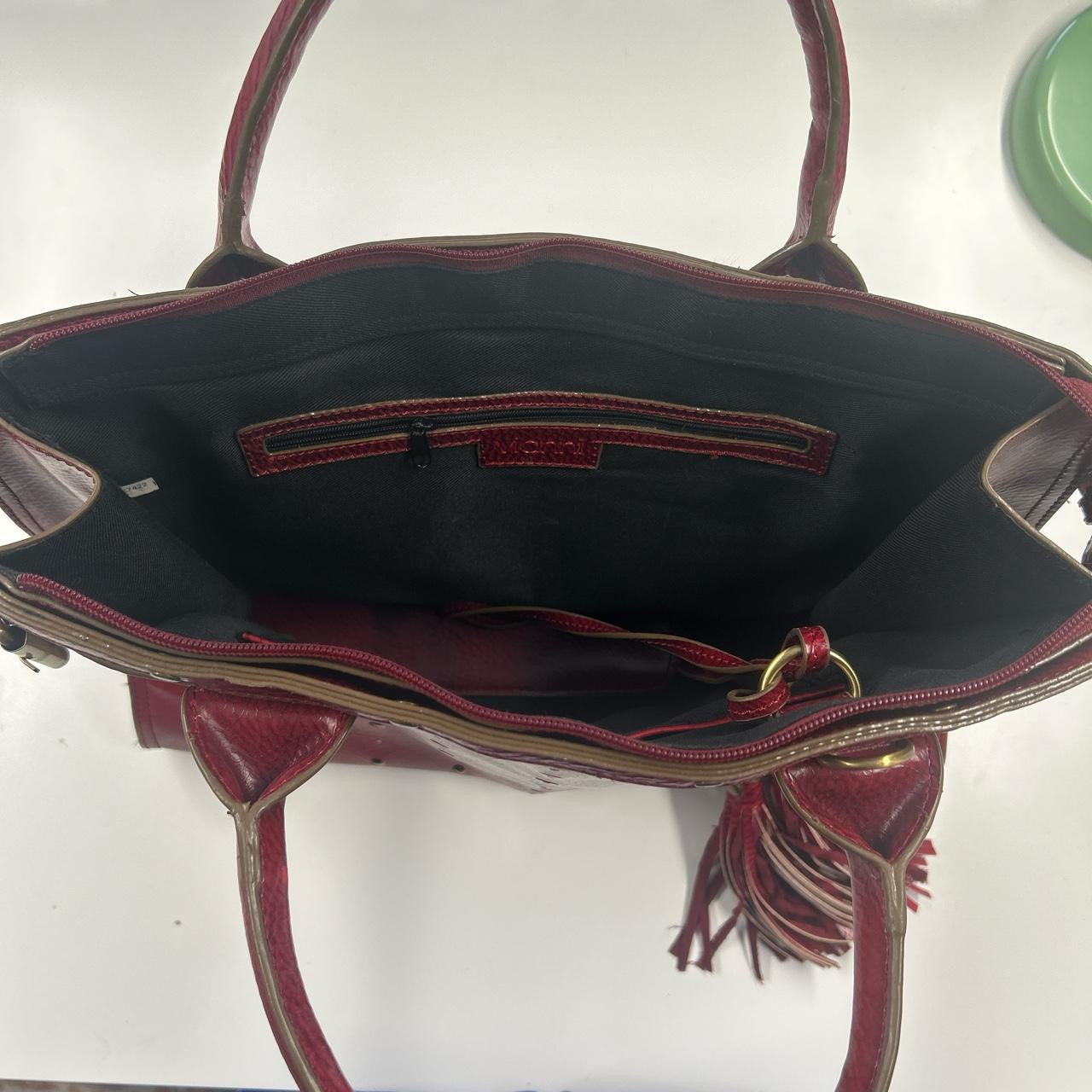 red faux leather studded buckle shoulder bag