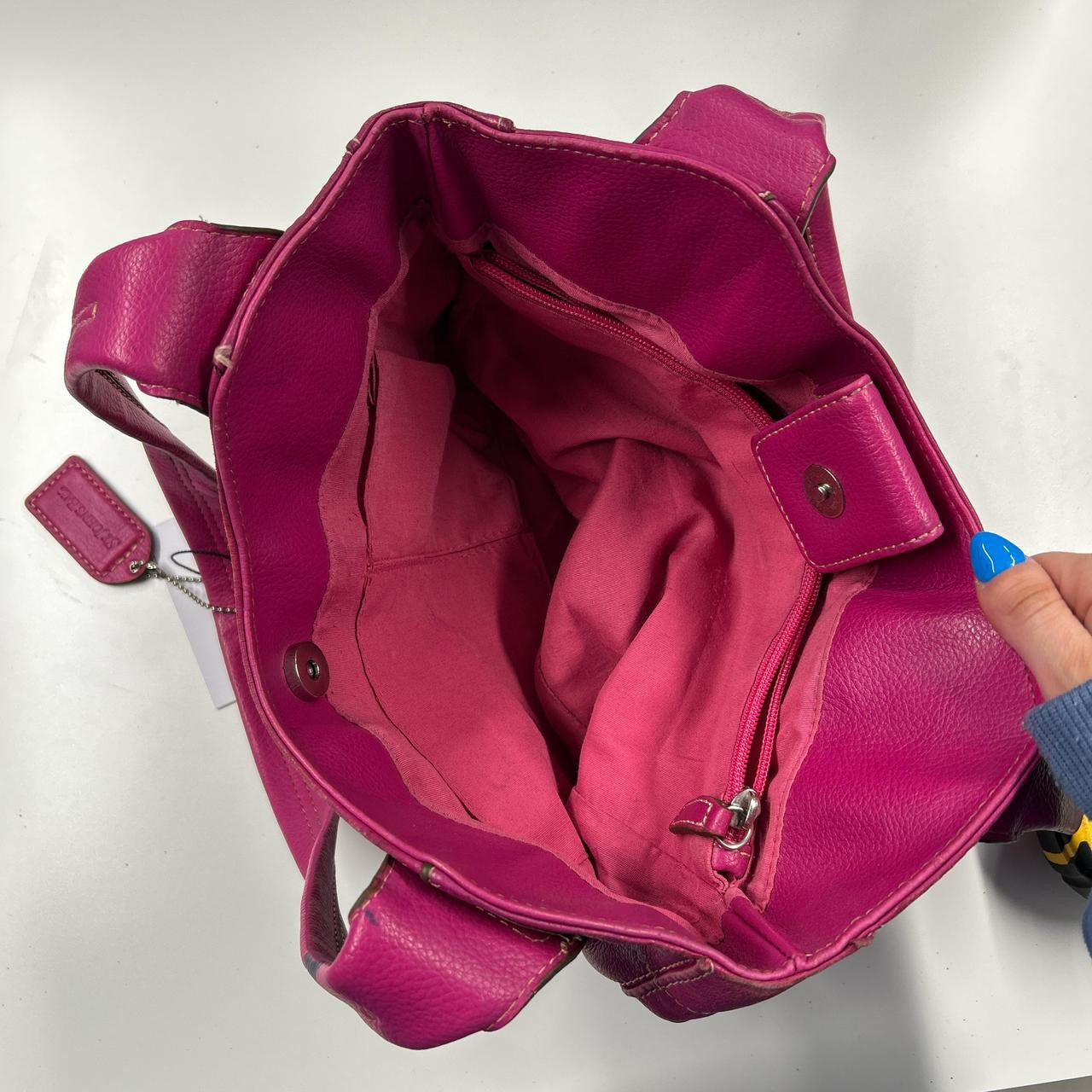 pink faux leather studded shoulder bag
