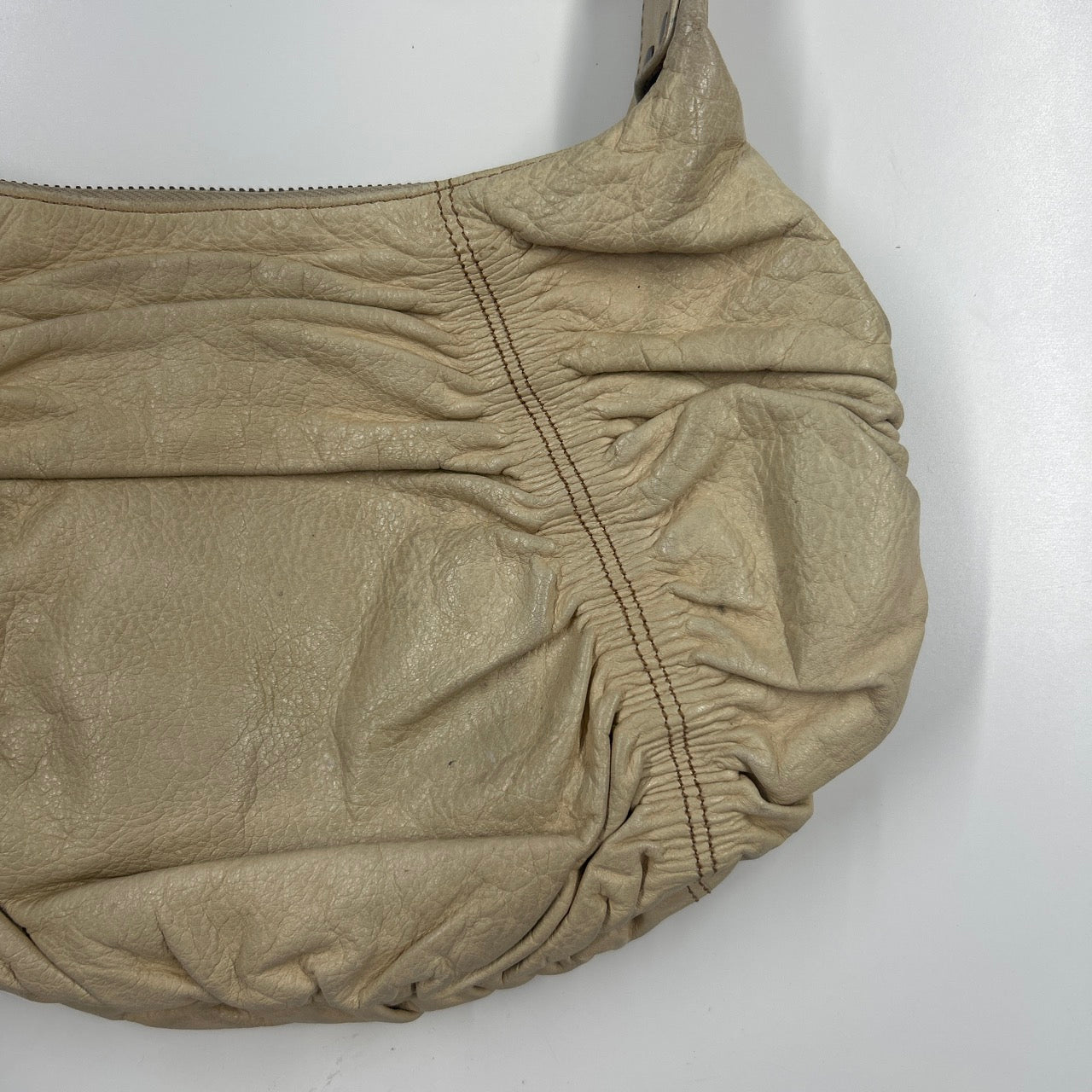 cream tanned ruched button shoulder bag