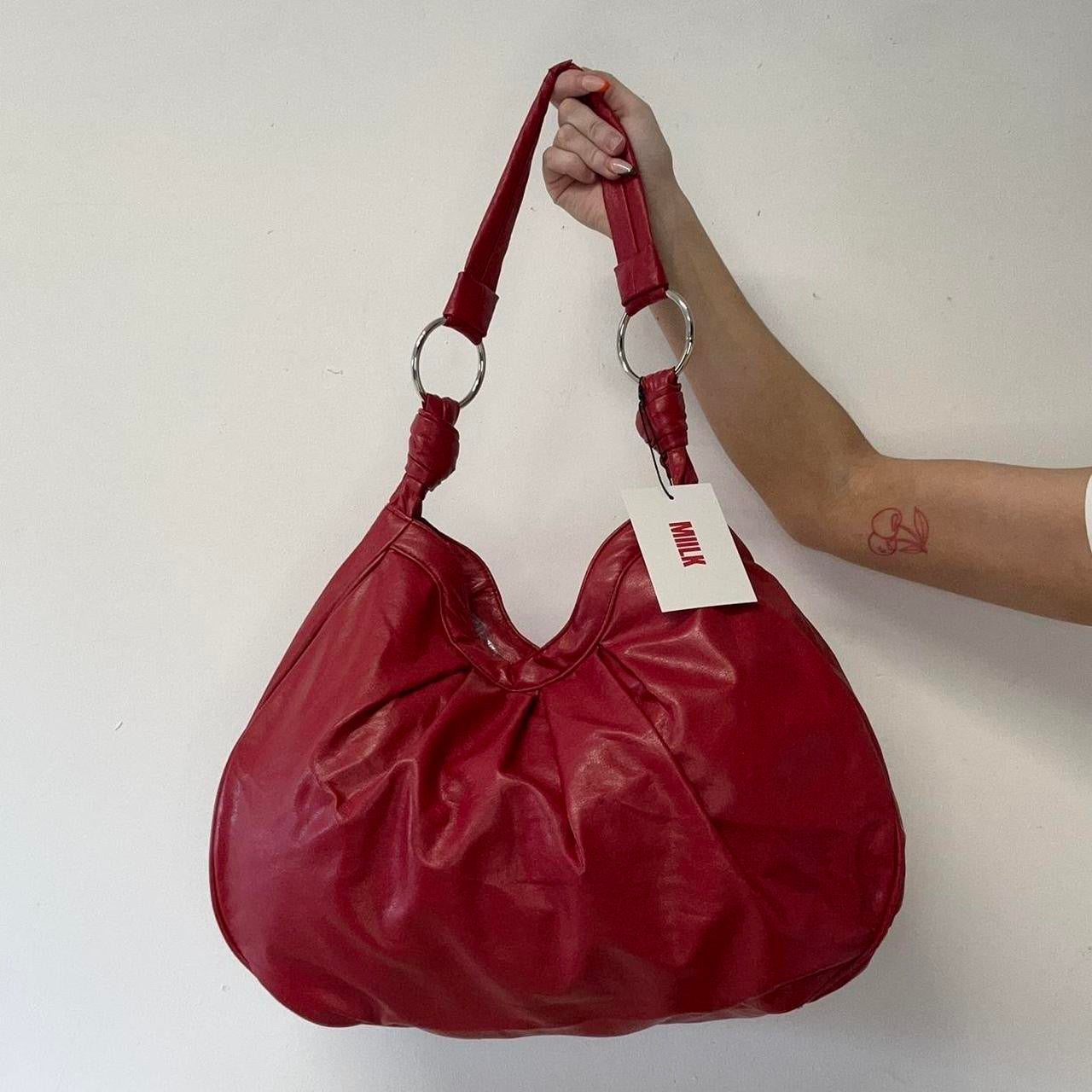 red faux leather hobo shoulder bag