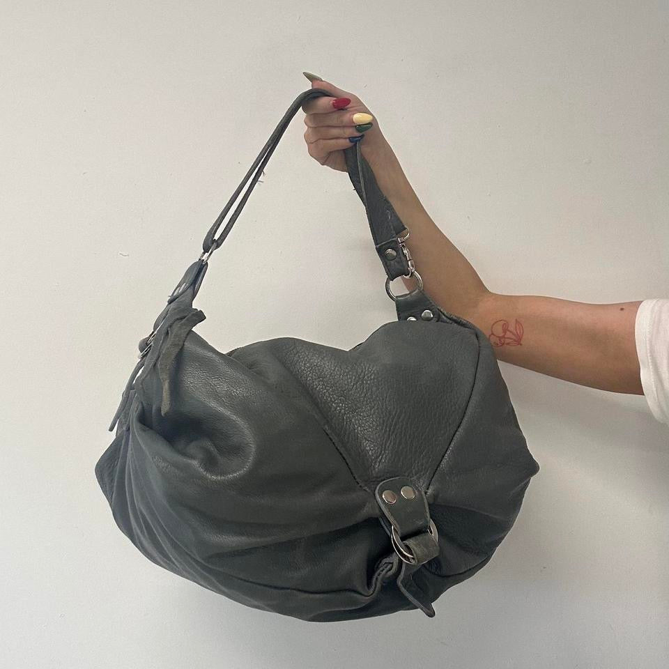grey teal slouchy leather shoulder bag
