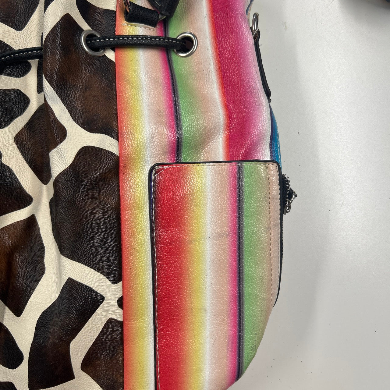 multicoloured faux leather giraffe print shoulder bag